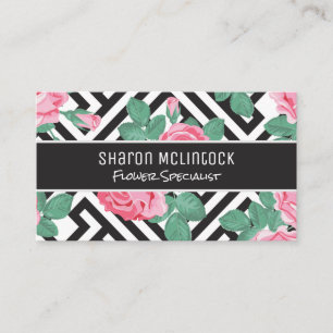 Carte De Visite Rose Fleurs Motif géométrique