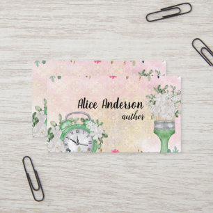 Carte De Visite rose floral aquarelle pastel écriture délicate