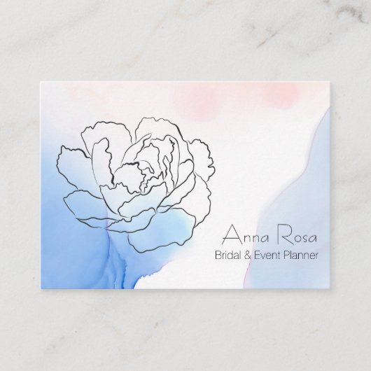 Carte De Visite *~* Rose Floral Pastel Bleu & Aquarelle rose (Devant)