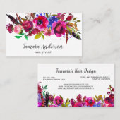 Carte De Visite Rose floral professionnel de Bourgogne de coiffeur (Devant / Derrière)