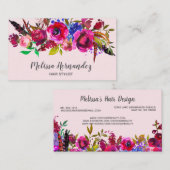 Carte De Visite Rose floral professionnel de Bourgogne de coiffeur (Devant / Derrière)