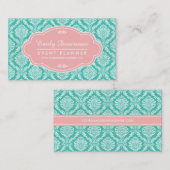 Carte De Visite Rose français de damassé de turquoise chic (Devant / Derrière)