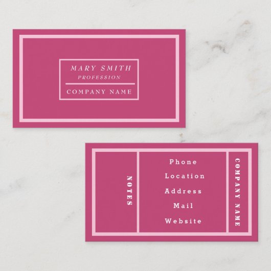 Carte De Visite Rose Fuchsia moderne simple (Devant / Derrière)