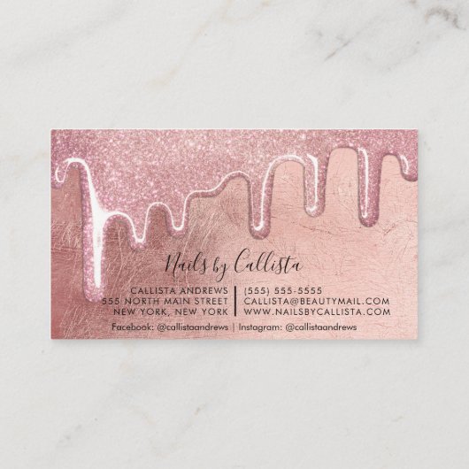 Carte De Visite Rose glamour Parties scintillant épaisse clous (Dos)