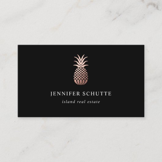 Carte De Visite Rose Gold Ananas Chic Black Island Realty Group (Devant)