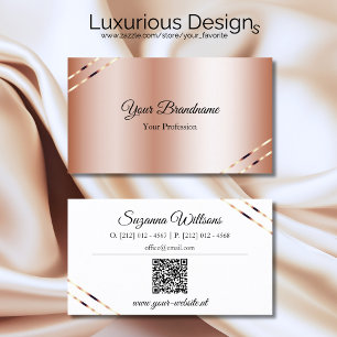 Carte De Visite Rose Gold avec lignes scintillantes et code QR élé