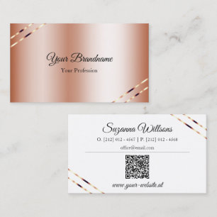 Carte De Visite Rose Gold avec lignes scintillantes et code QR élé