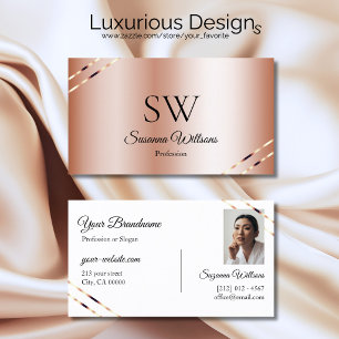 Carte De Visite Rose Gold avec lignes scintillantes monogramme et