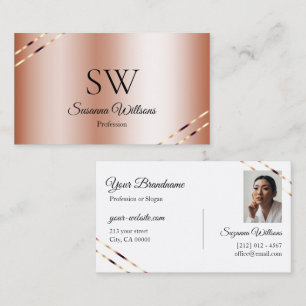 Carte De Visite Rose Gold avec lignes scintillantes monogramme et 