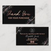 Carte De Visite Rose Gold Black Merci pour votre achat (Devant / Derrière)