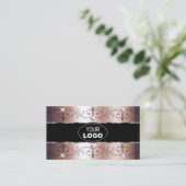 Carte De Visite Rose Gold Black Ornate Glam Borders Logo et photo (Debout devant)