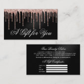 Carte De Visite Rose Gold Black Parties scintillant Drift Certific (Devant / Derrière)