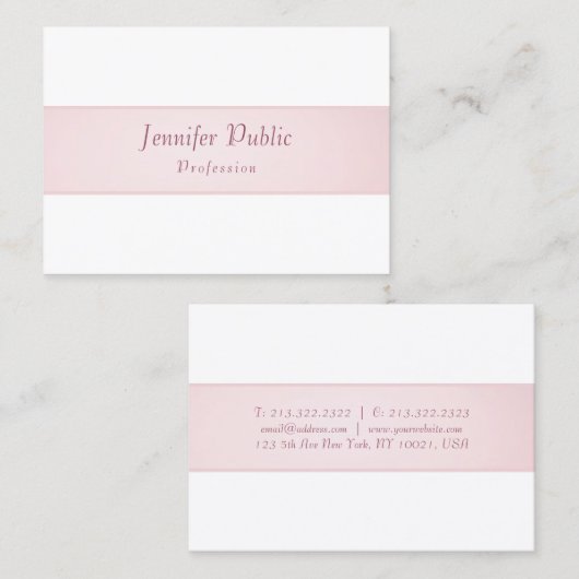 Carte De Visite Rose Gold Blanc Moderne Calligraphie Script Élégan (Devant / Derrière)