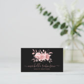 Carte De Visite Rose Gold Blush Feminine Floraison Script noir  (Debout devant)