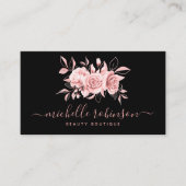 Carte De Visite Rose Gold Blush Feminine Floraison Script noir  (Devant)