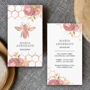 Carte De Visite Rose Gold Blush Fleurs Roses Abeille à Miel Apicul