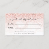 Carte De Visite Rose Gold Blush Marble Glitter Script Appointment (Dos)