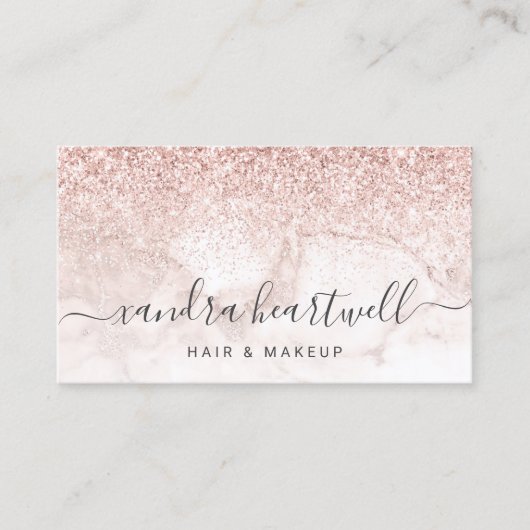 Carte De Visite Rose Gold Blush Marble Glitter Script Appointment (Devant)