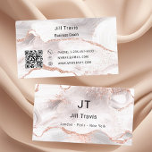 Carte De Visite Rose gold blush pink agate marble QR code