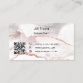Carte De Visite Rose gold blush pink agate marble QR code (Dos)
