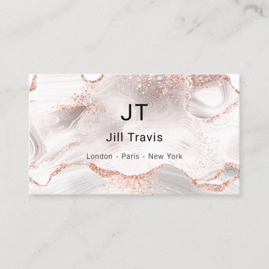 Carte De Visite Rose gold blush pink agate marble QR code  (Devant)