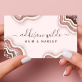 Carte De Visite Rose Gold Blush Pink Glitter Agate Geode