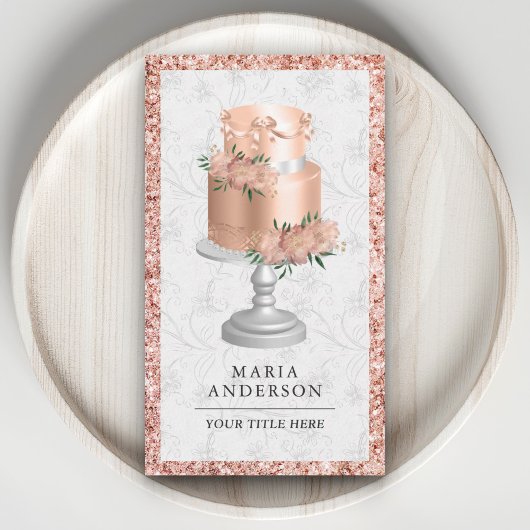 Carte De Visite Rose Gold Blush Rose Floral Custom Cake Bakou