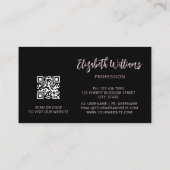Carte De Visite Rose Gold Blush Rose Noir Floral | Code QR (Dos)