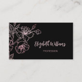 Carte De Visite Rose Gold Blush Rose Noir Floral | Code QR (Devant)