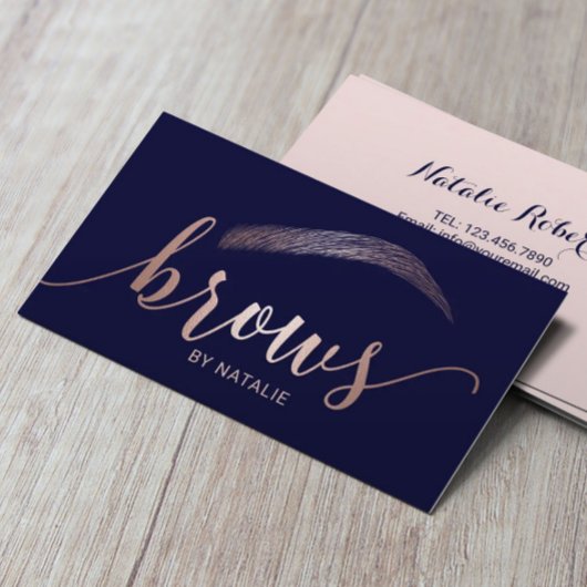 Carte De Visite Rose Gold Brows Microblading Salon Typographie Mar