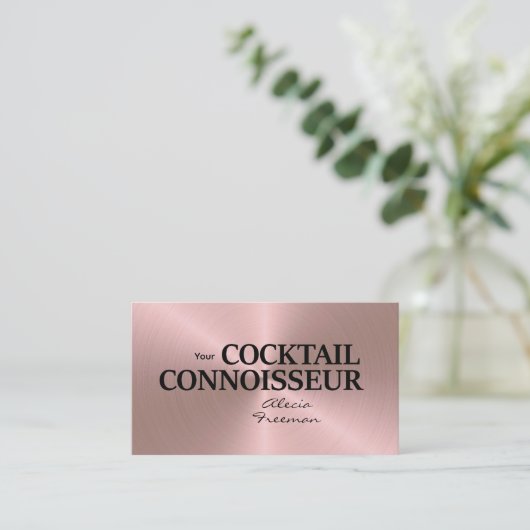 Carte De Visite Rose Gold Brushed Event Bartender Business Card (Debout devant)