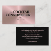 Carte De Visite Rose Gold Brushed Event Bartender Business Card (Devant / Derrière)