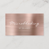 Carte De Visite Rose Gold Brushed Metal Script Microblading (Devant)