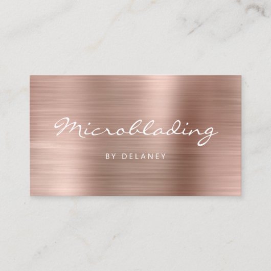 Carte De Visite Rose Gold Brushed Metal Script Microblading (Devant)