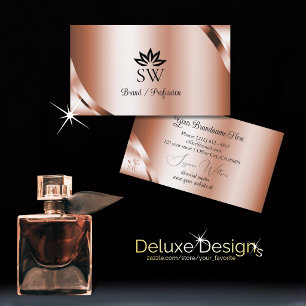 Carte De Visite Rose Gold Chatoyant Glamour avec Monogramme Feuill