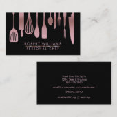 Carte De Visite Rose Gold Chef Cuisine Outils Parties scintillant  (Devant / Derrière)