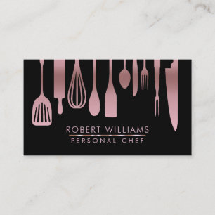 Carte De Visite Rose Gold Chef Cuisine Outils Parties scintillant 