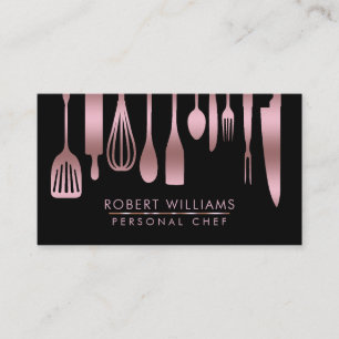 Carte De Visite Rose Gold Chef Cuisine Outils Parties scintillant 