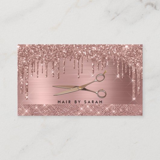 Carte De Visite Rose Gold Chic Parties scintillant cheveux (Devant)
