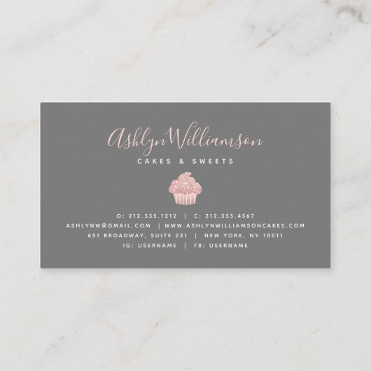 Carte De Visite Rose Gold Cupcake Parties scintillant Drives Baker (Dos)
