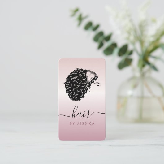 Carte De Visite Rose Gold Curly Afro Coiffeuse coiffeuse Beauté Sa (Debout devant)