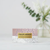 Carte De Visite Rose Gold Damask Motif métallique | MARBRE BLANC (Debout devant)