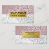 Carte De Visite Rose Gold Damask Motif métallique | MARBRE BLANC (Devant / Derrière)