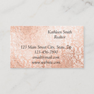 Carte De Visite Rose Gold Damassé Élégant Script