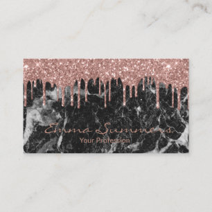 Carte De Visite Rose Gold Dégoulinures Marbre Noir Personnaliser P
