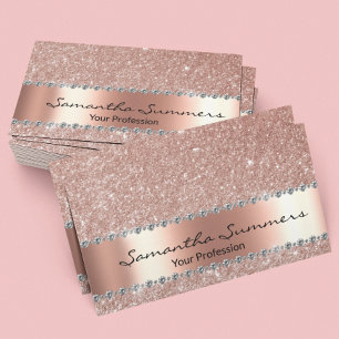 Carte De Visite Rose Gold Diamond Metal Élégant FauxGlitter