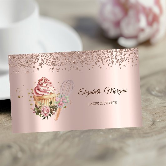 Carte De Visite Rose Gold Diamonds Floral Cupcake Rolling Pin