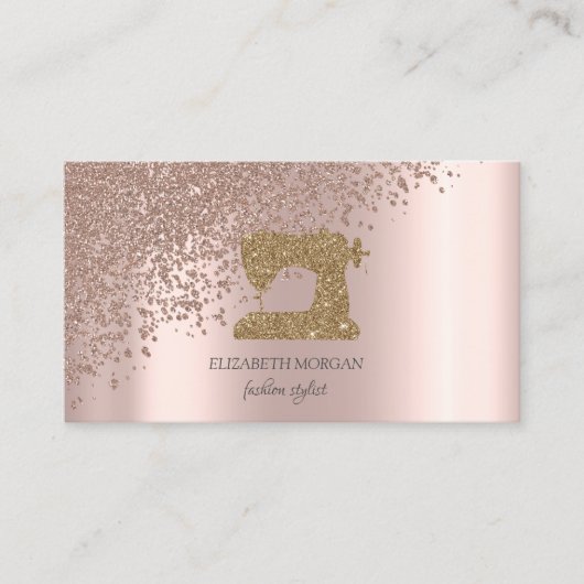 Carte De Visite  Rose Gold Diamonds Gold Glitter Sewing Machine (Devant)