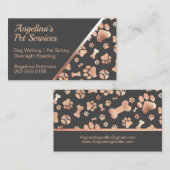 Carte De Visite Rose Gold Dog Walker Pet Empreinte de patte (Devant / Derrière)