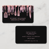 Carte De Visite Rose Gold Drift Chef Cuisine Outils Parties scinti (Devant / Derrière)